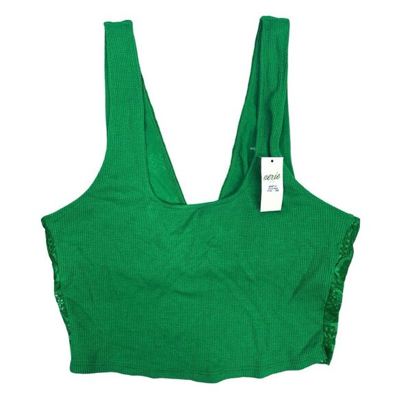 aerie Green Floral Lace V-Neck Bralette - Size Medium - Picture 2 of 4